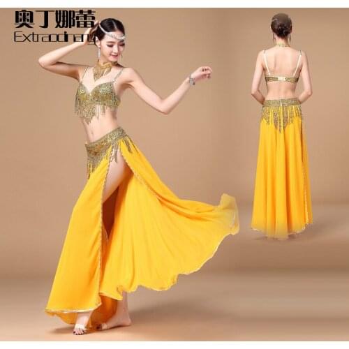 Performance Women Dancewear Professional 3pcs Outfit Bra+belt +skirt For Oriental Beads Costume Belly Dance 39819+88183