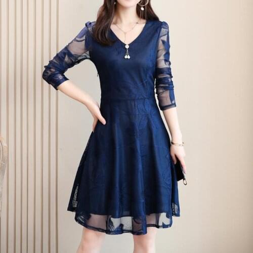 Plus Size Lace Dress Women Clothing 2021 New Fashion Red Pink Elegant Party Dress Long Sleeve Vintage Dress Female Vestidos Robe