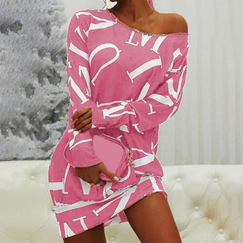 Women Harajuku Dress Spring and Autumn Letters Print Loose Spring Autumn Long Sleeve O Neck Dresses Streetwear Sexy Vestidos
