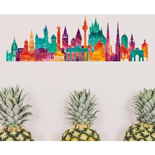 Germany Famous Building Set Landmark Silhouette Illustration Pattern Removable Wall Sticker Art Decals Wallpaper for Room Decal