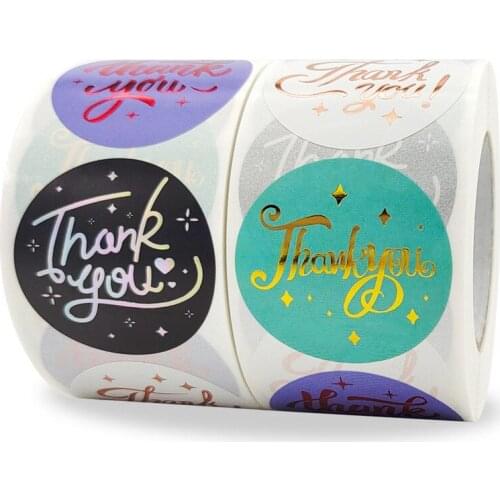 1.5inch Colorful Thank You Stickers with 4 Designs Gold Foil Small Business Sticker Label for Envelope seal, Gift Wraps, Mailers