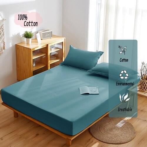 1 pc 100% Pure Cotton Fitted Bed Sheet Single Twin Double Queen King Size Bed Sheet with Elastic Bottom Sheet Cotton
