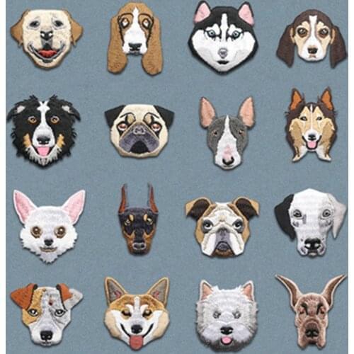 1PC Labrador Doberman Mopshond Dog Embroidered Patches for Clothing Iron On Patch Applique Cute Stickers For Clothes
