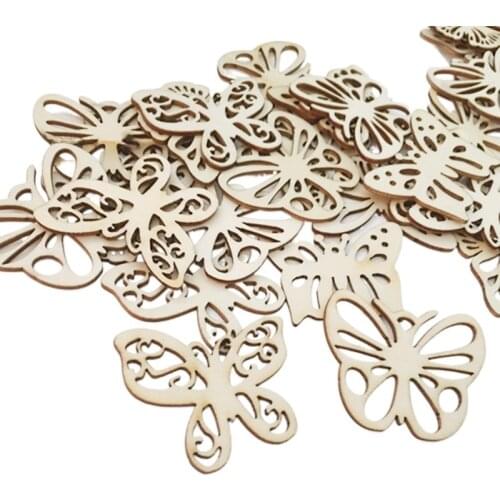 10PCS 50MM Cutout Wood Butterfly Embellishment Wooden Shape DIY Craft Wedding Decor Family Party Children Graffiti Wood Chips