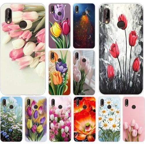 13AS Beautiful flower tulips Soft Silicone Tpu Cover phone Case for Huawei P20 P30 Pro Mate 10 20 lite