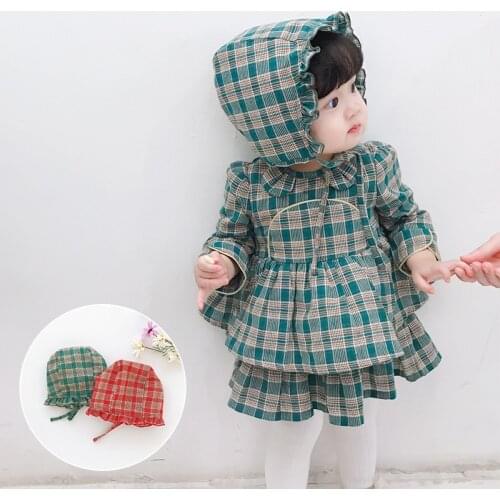 2PCS Baby Girl Lolita Plaid Dresses Toddler Spanish Dress Summer Girls 1st Birthday Christening Frocks Infant Boutique Clothes
