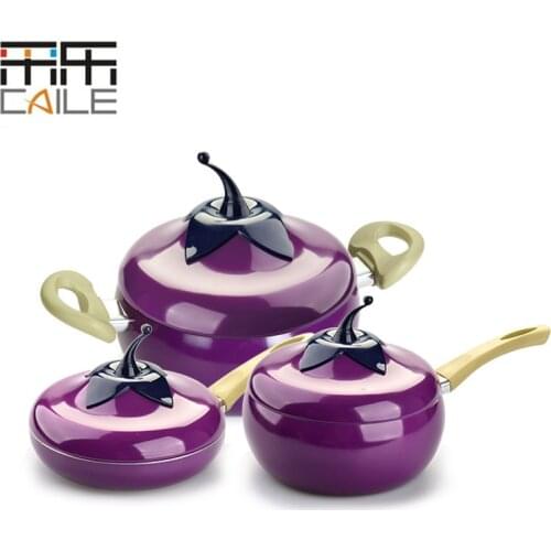 3 size Non-stick cookware Fruit Frying Pan Saucepan Grill Pan Thick bottom Cookware Use for Gas and Induction Cooker