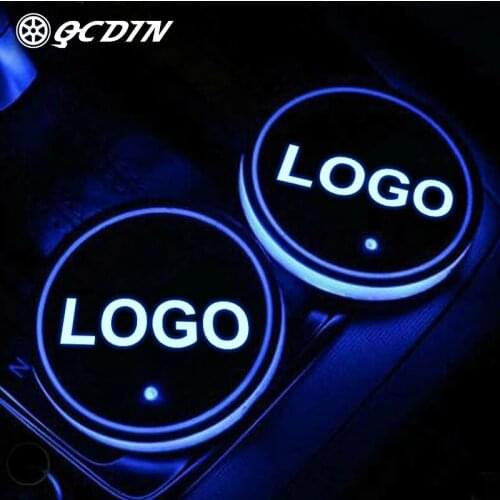 QCDIN 2X Car LED Light Luminous Coasters Cup Holder Automotive Interior USB Colorful Atmosphere Lights Lamp Drink Holder