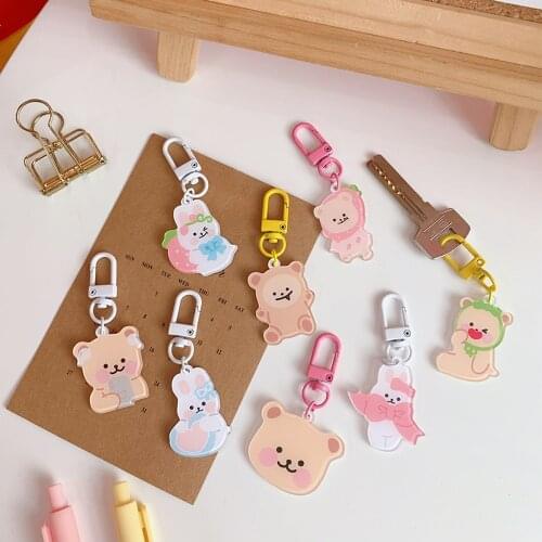 Rabbit Love Bear Keychains Metal Earphone Case Pendant Girls Student Backpack Trinkets Cartoon Fashion Animal Jewelry