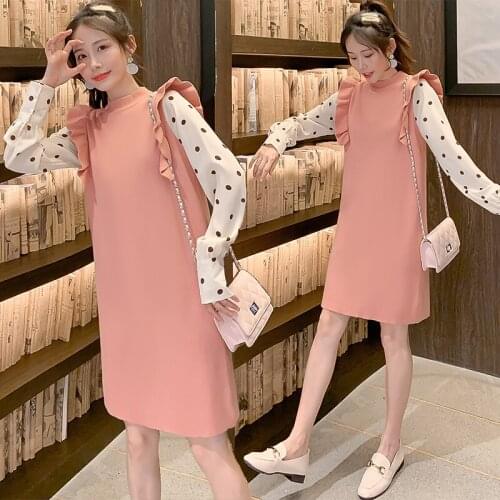 Black/Pink Petal Sleeve Pregnant Women Knitting Pullovers Sweet Breastfeeding Maternity Sweater Pregnancy Knitted Nursing Dress