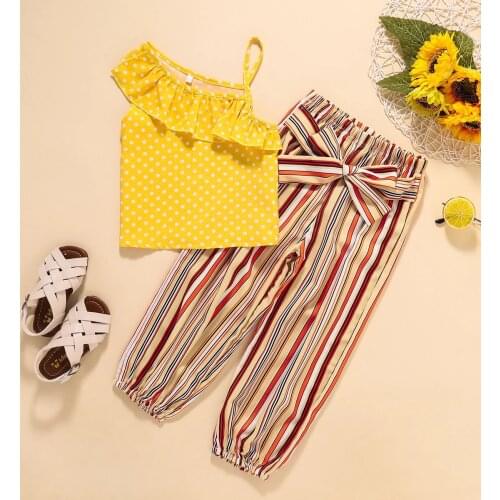 Kids Clothes Girls Sets 2021 Summer Outfits Suits Baby Girl Clothes 2Pcs Bohemian Polka Dot Tops+Pants 3 4 5 6 7 8 910 Years Old