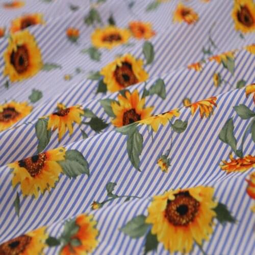Good White Stripes Digital Printing Cotton Fabric Sunflower Printed Fabric Quilting Patchwork Diy Sewing Children Clothing/Dress