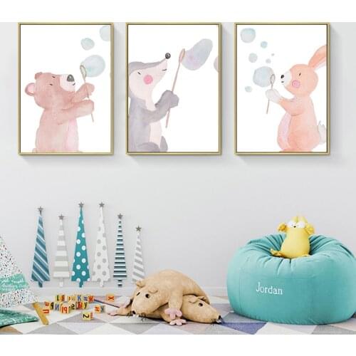 Woodland Animals Nursery Canvas Poster Watercolor Print Wall Art Painting Nordic Kids Decoration Picture Boy Girls Bedroom Decor