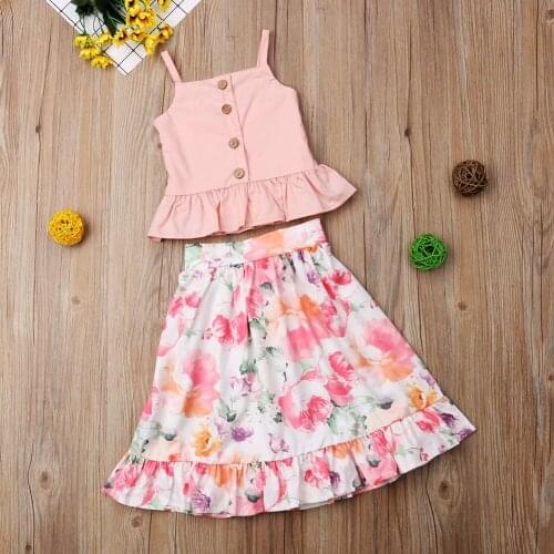 New 1-6T Kids Clothes Set Girl Sleeveless T-shirt Tops Girls Floral Skirt Summer Clothing Toddler Outfits Kid 2PCS