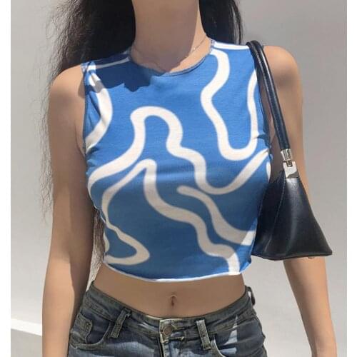 2021 Summer Womens Printing Tank Top Fashion Ladies Sleeveless Tanks Slim Fit Crop Top Casual Girls Basic Tank Tops Clothes
