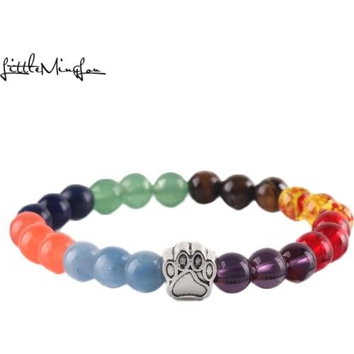 Little MingLou 7 Chakra Nature Stone Yoga Energy Beaded cat dog paw Charm Men Animal pat bracelets & bangles for Women Jewelry