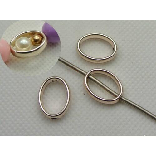 50 Gold Tone Metallic Acrylic Oval Spacer Bead Frame Charms 15X12mm