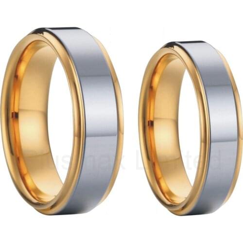 Gold color lovers wedding band tungsten carbide ring set for men and women jewellery classic two tone USA design