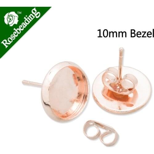 2014 new,Rose Gold plated stud earring with bezel,fit 10mm glass cabochon;sold 50pcs/lot