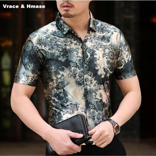 Summer 2018 New quality silk soft comfortable boutique short sleeve shirt American style smart casual printing shirt men M-XXXL
