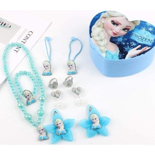 10pcs/set Childrens Necklace Set Princess Elsa double jewelry storage Gift Box Girl Holiday Gift Necklace Earring Set