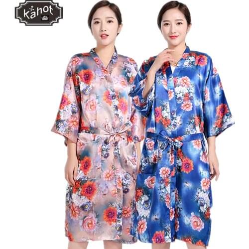 Salon Client Gown Robe Peony Printing Black Smock Kimono Hairdressing Cape Dress Beauty SPA Hotel Barber Guest Cloth