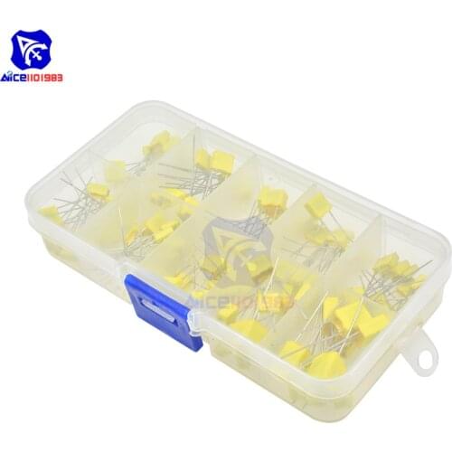 Diymore 100PCS 10 Value Polypropylene Film Capacitor 1nF 10nF 47nF 100nF 470nF Capacitance Correction Capacitor Assorted Kit