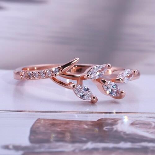 CAOSHI Simple Delicate Leaf Shaped Ring for Teen Girl Rose Gold Color Finger Accessories Engagement Jewelry for Women Hot Sale