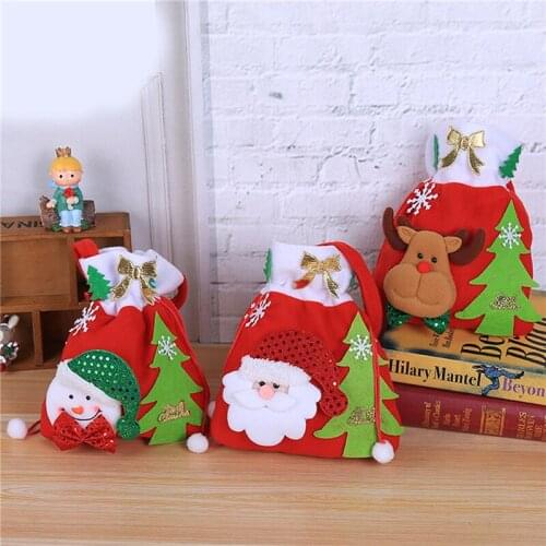 Santa Claus Christmas Decorations For Home Snowman Cloth Gift Bags With Handles For Cookie Candy Drawstring Merry Bags