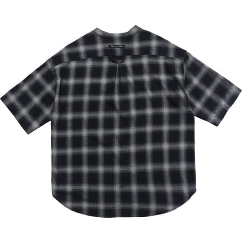 2021 Summer Men Women Essential Shirt Short Sleeve Plaid Stand Collar Loose High Street Women Blouse High Quality Pocket Fashion