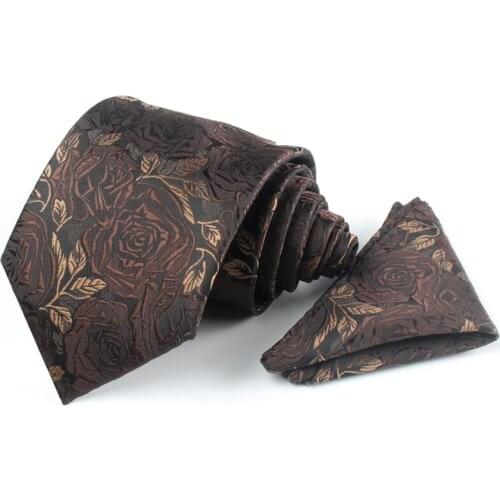 Fashion Pocket Ties For Men Business Suit Mens Tie Set Formal Brown Handkerchief Cravat Wedding Party Necktie With Gift Box