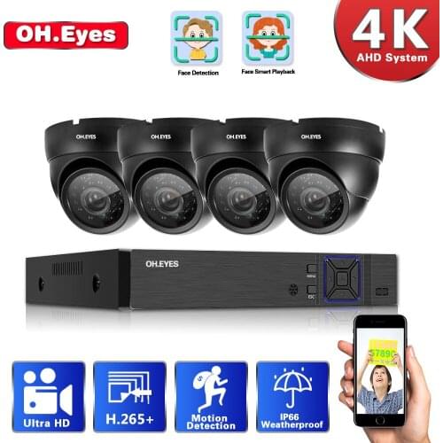 4K 4CH 8MP Security Camera System For Home 4 PCS Indoor Outdoor Weatherproof CCTV Surveillance 6pcs IR LED Camera DVR Kits Onvif
