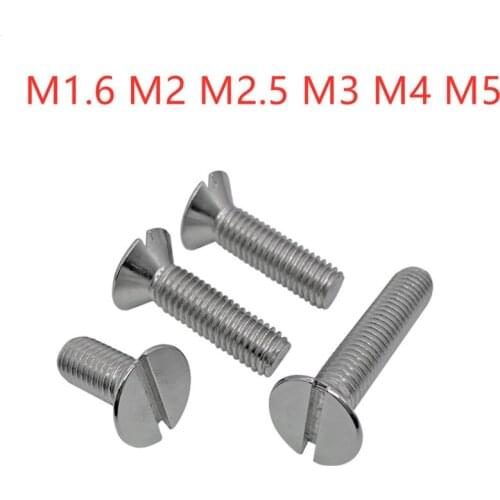 10/50pc M1.6 M2 M2.5 M3 M4 M5 304 A2-70 stainless steel GB68 Metric Threaded Slotted Flat Countersunk Head Machine Screw Bolt