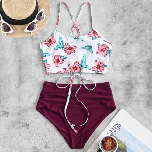 #Z2 Sexy Bikini Push Up Women Floral Print Lace-Up High Waisted Bikini Set Two Piece Swimwear Women Swimsuit Bikini Set
