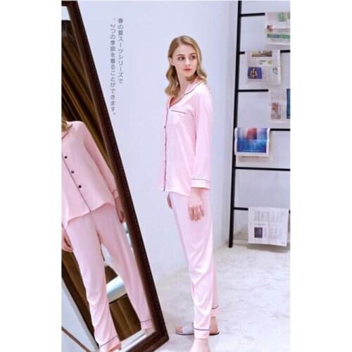 Womens Pajamas Simple Sleepwear Suit 2 Pcs Homewear Lounge Pants Suits Leisure Household Clothes Ice Silk Thin Nightwear J083