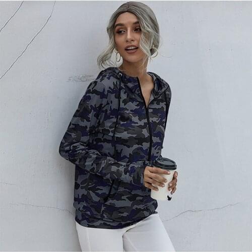 Autumn Hoodies Women Long Sleeve Zip Up Hoodie Casual Black Striped Sweatshirt Camouflage Print Pullovers Top Vintage Streetwear