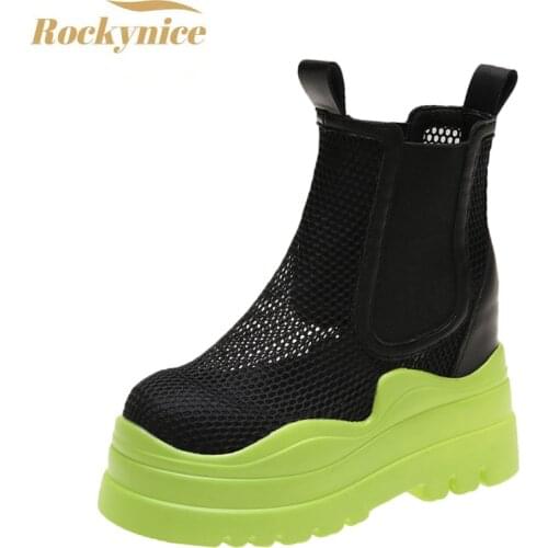 Slip-on Chunky Sneakers Ankle Boots For Women New Summer Fashion Short Boots High Platform Womens Mesh Shoes Sport Tenis Female