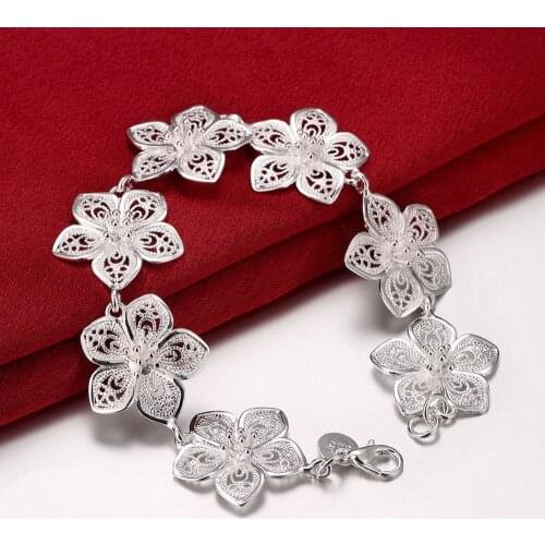 Wholesale Silver Plated Bracelet Charm KN-H317 Flower For Women Silver Bracelets Fashion Jewelry New Design Flower Bangles Women