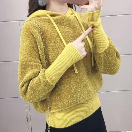 Hooded Knitwear Jacket Women Autumn Winter New Sweatshirts and Hoodies Casual Loose Fashion Splice Pullover Blusa Tops f1469