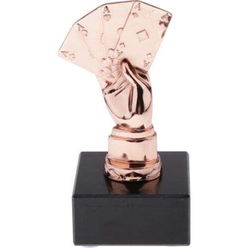 1pc 6.25inch Texas Hold'em Trophy Hand Medal Trophy with a Black Marble Base