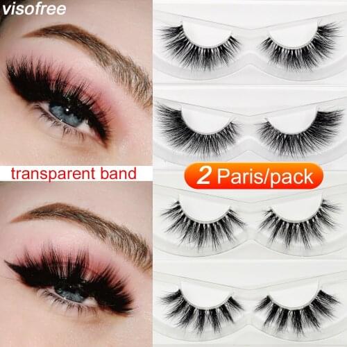 2 Pairs Visofree Fluffy 3D Mink Eyelashes Cruelty-free Handmade Transparent Strip Lashes Reusable Eyelashes False Lashes Makeup