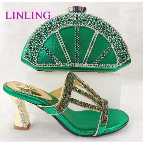 2021 High Quality and Special Design Woman Shoes And Matching Bag Set Nigerian Style Pumps Shoes And Bag Set For Party in Green