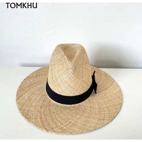 2021 New Summer Panama Handmade Natural Treasure Grass High Top Solid Causal Lady Fedoras Hats For Women Jazz Hat UV Protection