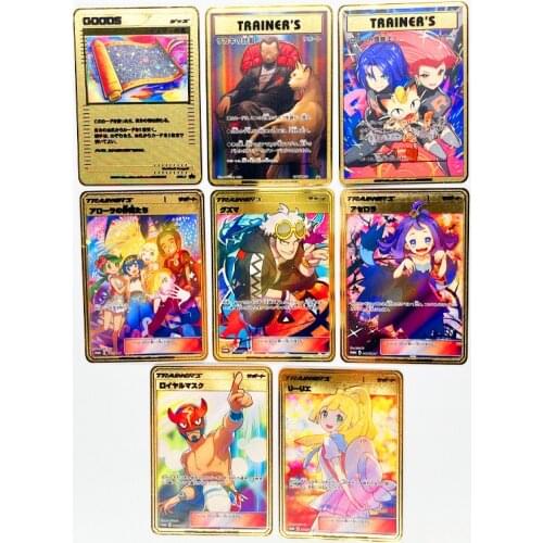 27 Styles Pokemon Trainer Rank Gold Metal Card Super Game Collection Anime Cards Toys for Children Christmas Gift
