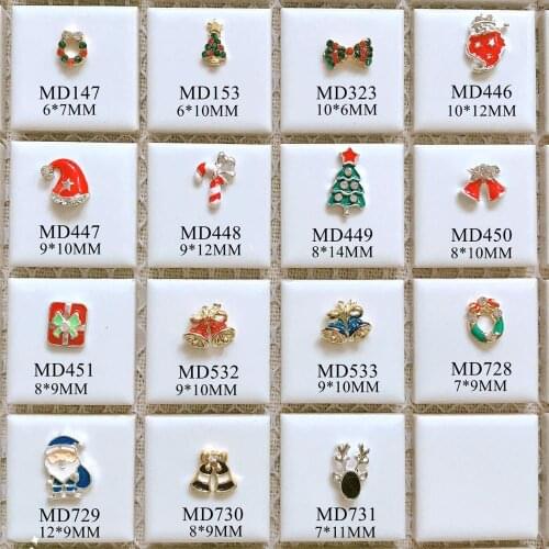 50pcs/bag 3D Charms Metal Christmas Series Tree Bow Santa Claus Candy Bell Deer Nail Decoration Metal Nail Art Deco
