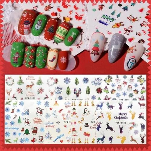 8 Sheets Christmas Nail Stickers Santa Claus Elk Snowman Gift Water Transfer Xmas Nail Art Nail Decals for DIY Manicure Tools