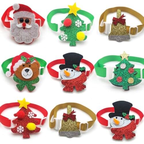 30/50 Pcs Christmas Dog Accessories Shining Pets Dog Bow Ties Necktie Cute Christmas Tree Snowman Bowties Xmas Dog Ties Supplies