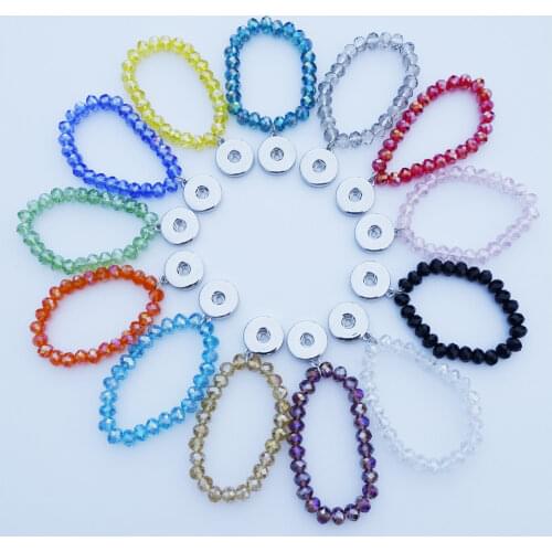 Glassy Glitter Acrylic Beads Bracelets for Kids Girls 18mm Snap Buttons Socket Wristband 12 Pieces/lot Mix Colors