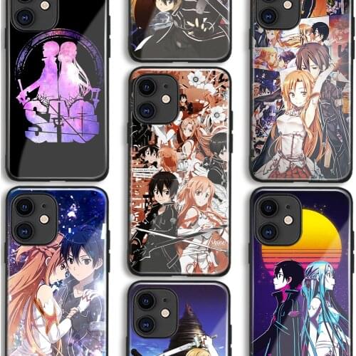Asuna and Kirito Sword Art Online Soft Silicone Glass Phone Case for IPhone SE 6s 7 8 Plus X Xr Xs 11 12 Mini Pro Max Samsung