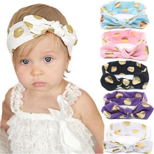 TWDVS Kids Gold Polka Dots Headband Elastic Ring Cotton Knot Hair Accessories Disassemble&Tie a Knot Kids Hair Accessories W199